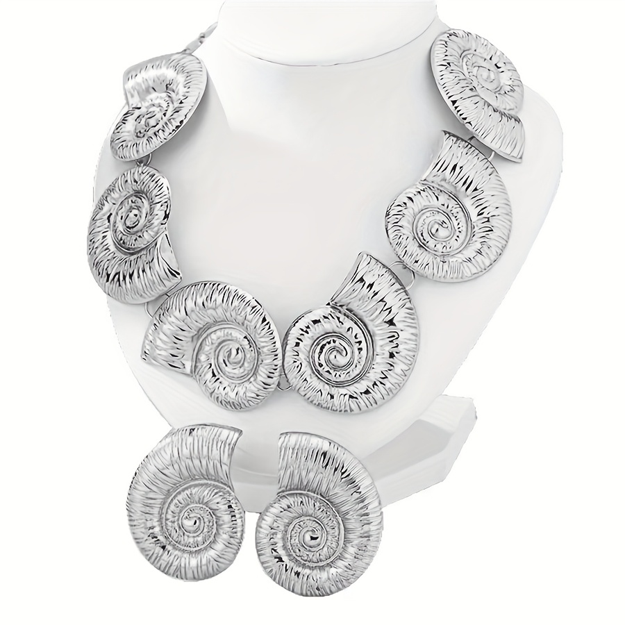 3pcs Retro Conch Snail Exaggerated Earring Necklace Set